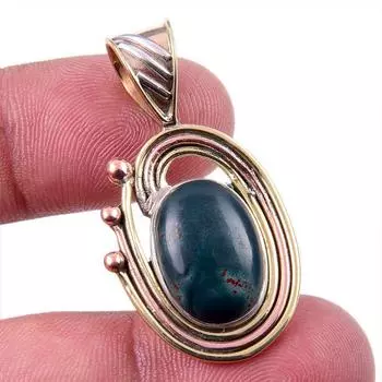 Natural Bloodstone Gemstone 925 Solid Sterling Silver TwoTone Pendant 1.50 B5H51
