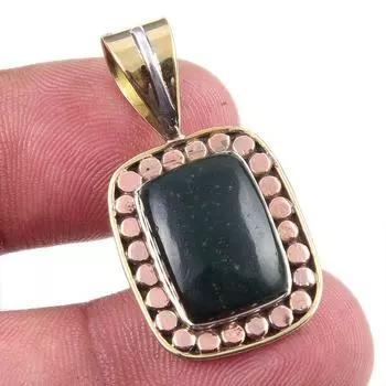 Natural Bloodstone Gemstone 925 Solid Sterling Silver TwoTone Pendant 1.25 f4t99