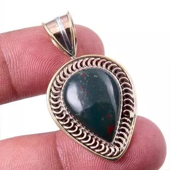 Natural Bloodstone Gemstone 925 Solid Sterling Silver TwoTone Pendant 1.50 u6z26