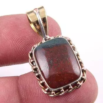 Natural Bloodstone Gemstone 925 Solid Sterling Silver TwoTone Pendant 1.25 P4o33