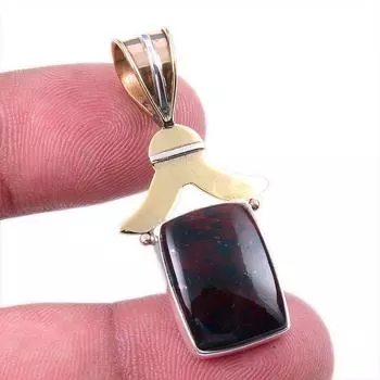 Natural Bloodstone Gemstone 925 Solid Sterling Silver TwoTone Pendant 1.50 h9f46