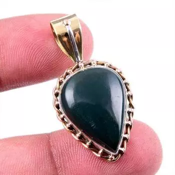 Natural Bloodstone Gemstone 925 Solid Sterling Silver Two Tone Pendant 1.5 M4v75