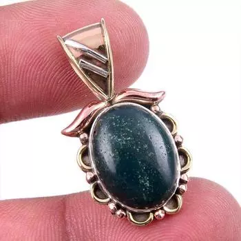 Natural Bloodstone Gemstone 925 Solid Sterling Silver TwoTone Pendant 1.25 q0W07