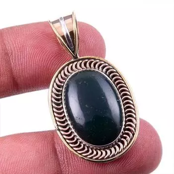 Natural Bloodstone Gemstone 925 Solid Sterling Silver TwoTone Pendant 1.50 F4O08