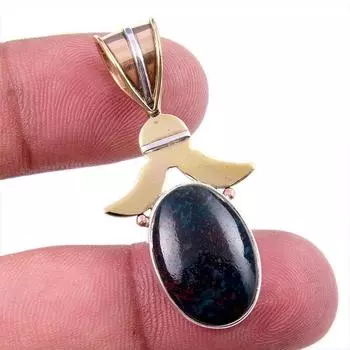 Natural Bloodstone Gemstone 925 Solid Sterling Silver TwoTone Pendant 1.50 U2n09