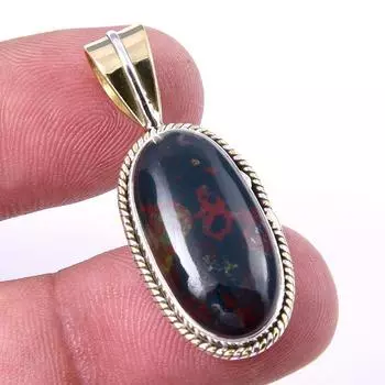 Natural Bloodstone Gemstone 925 Solid Sterling Silver TwoTone Pendant 1.50 u5j07