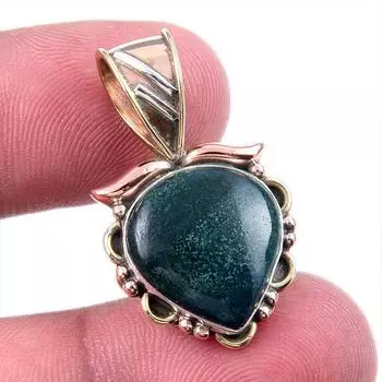 Natural Bloodstone Gemstone 925 Solid Sterling Silver TwoTone Pendant 1.25 u2B93