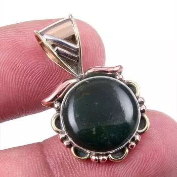Natural Bloodstone Gemstone 925 Solid Sterling Silver TwoTone Pendant 1.25 N4H32