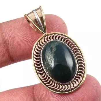 Natural Bloodstone Gemstone 925 Solid Sterling Silver TwoTone Pendant 1.50 j6d31