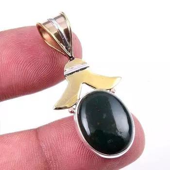 Natural Bloodstone Gemstone 925 Solid Sterling Silver TwoTone Pendant 1.50 K6A86