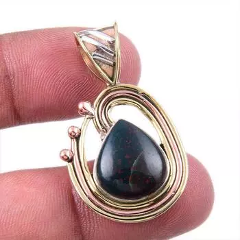 Natural Bloodstone Gemstone 925 Solid Sterling Silver TwoTone Pendant 1.50 b3L59