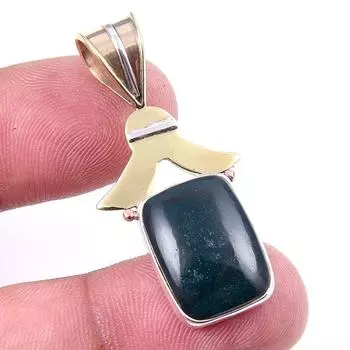 Natural Bloodstone Gemstone 925 Solid Sterling Silver TwoTone Pendant 1.50 t7q63