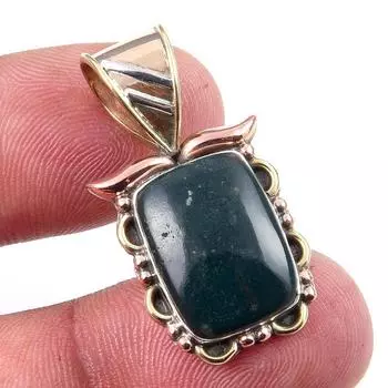 Natural Bloodstone Gemstone 925 Solid Sterling Silver TwoTone Pendant 1.25 d8b72