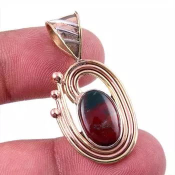 Natural Bloodstone Gemstone 925 Solid Sterling Silver TwoTone Pendant 1.50 D4Z71
