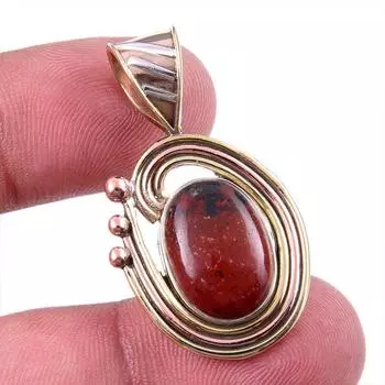 Natural Bloodstone Gemstone 925 Solid Sterling Silver TwoTone Pendant 1.50 B4o29