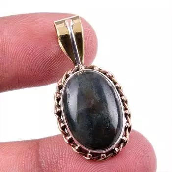 Natural Bloodstone Gemstone 925 Solid Sterling Silver TwoTone Pendant 1.25 u7J05