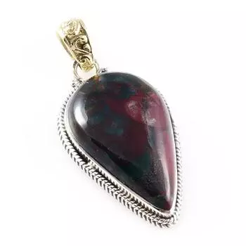 Natural Bloodstone Gemstone 925 Sterling Silver Gift Two Tone Pendant 1.6 v8o49