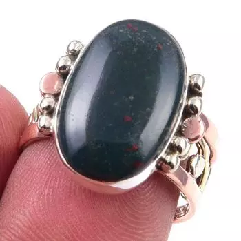 Natural Bloodstone Gemstone 925 Sterling Silver Jewelry Two Tone Ring S.7.5 G8o10