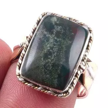 Natural Bloodstone Gemstone 925 Sterling Silver Jewelry Two Tone Ring S.8.5 i8U35