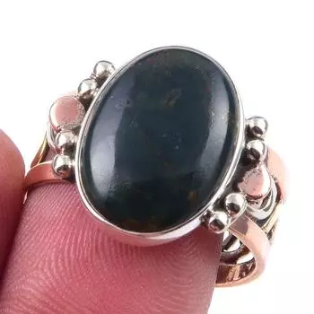 Natural Bloodstone Gemstone 925 Sterling Silver Jewelry Two Tone Ring S.9.5 m7V95