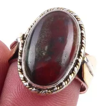 Natural Bloodstone Gemstone 925 Sterling Silver Jewelry Two Tone Ring S.7.5 Q6d71