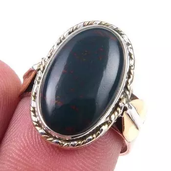 Natural Bloodstone Gemstone 925 Sterling Silver Jewelry Two Tone Ring S.6.5 y8V21