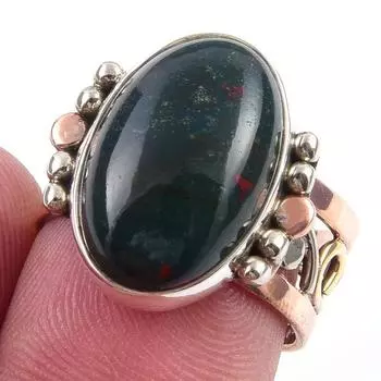 Natural Bloodstone Gemstone 925 Sterling Silver Jewelry Two Tone Ring S.6.5 K9z40