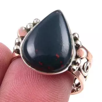 Natural Bloodstone Gemstone 925 Sterling Silver Jewelry Two Tone Ring S.7.5 A9S58