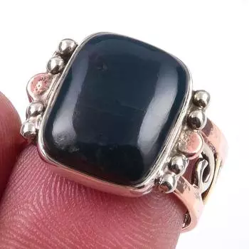 Natural Bloodstone Gemstone 925 Sterling Silver Jewelry Two Tone Ring S.7.5 R9A69