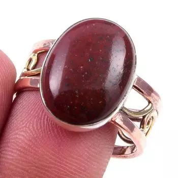Natural Bloodstone Gemstone 925 Sterling Silver TwoTone Gift Ring S.10.5 i2o51