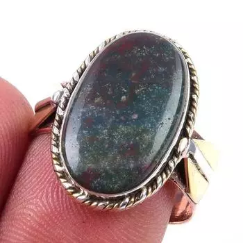 Natural Bloodstone Gemstone Handmade 925 Sterling Silver Two Tone Ring S.8 E7h89