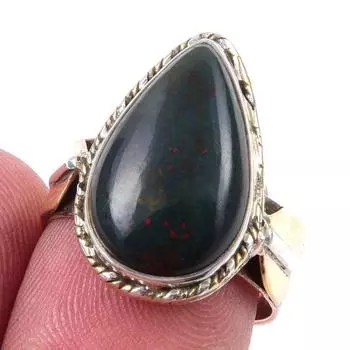 Natural Bloodstone Gemstone Handmade 925 Sterling Silver Two Tone Ring S.7 B1Z88