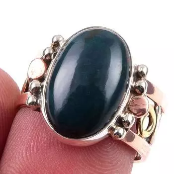 Natural Bloodstone Gemstone Handmade 925 Sterling Silver Two Tone Ring S.7 s1n16