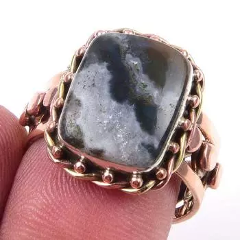 Natural Bloodstone Gemstone Handmade 925 Sterling Silver Two Tone Ring S.8 I0I47