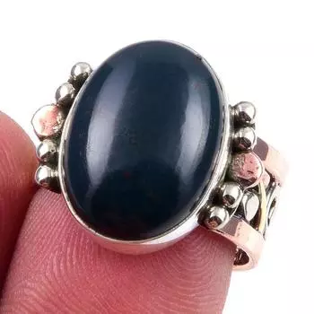 Natural Bloodstone Gemstone Handmade 925 Sterling Silver Two Tone Ring S.7 e8A24