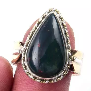Natural Bloodstone Gemstone Handmade 925 Sterling Silver Two Tone Ring S.10 y5s28