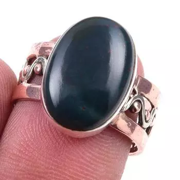 Natural Bloodstone Gemstone Handmade 925 Sterling Silver Two Tone Ring S.7 e7d41