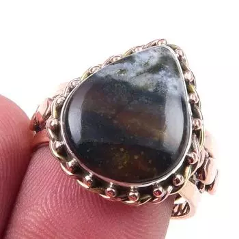Natural Bloodstone Gemstone Handmade 925 Sterling Silver Two Tone Ring S.8 N3I36