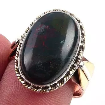Natural Bloodstone Gemstone Handmade 925 Sterling Silver Two Tone Ring S.8 t3d61