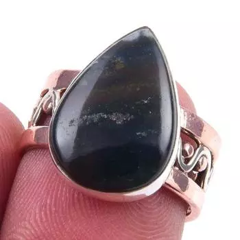 Natural Bloodstone Gemstone Handmade 925 Sterling Silver Two Tone Ring S.6 I4h28