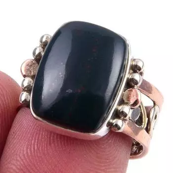 Natural Bloodstone Gemstone Handmade 925 Sterling Silver Two Tone Ring S.7 a9r84