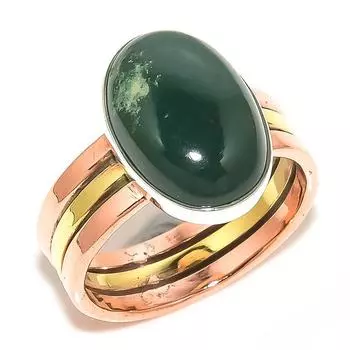 Natural Bloodstone Gemstone Two Tone 925 Sterling Silver Jewelry Ring S.10 O4m24