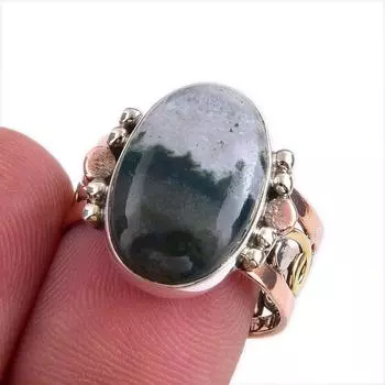 Natural Bloodstone Gemstone Two Tone 925 Sterling Silver Gift Ring S.7.5 c5j16