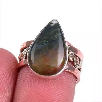Natural Bloodstone Gemstone Two Tone 925 Sterling Silver Jewelry Ring S.5 a5n90