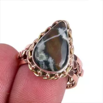 Natural Bloodstone Gemstone Two Tone 925 Sterling Silver Jewelry Ring S.8 c6K81