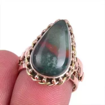 Natural Bloodstone Gemstone Two Tone 925 Sterling Silver Jewelry Ring S.6 b9g31
