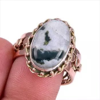 Natural Bloodstone Gemstone Two Tone 925 Sterling Silver Gift Ring S.8.5 G7u13