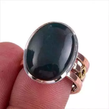 Natural Bloodstone Gemstone Two Tone 925 Sterling Silver Gift Ring S.7.5 f1T20