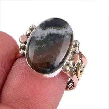Natural Bloodstone Gemstone Two Tone 925 Sterling Silver Gift Ring S.5.5 k2Y32