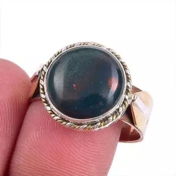 Natural Bloodstone Gemstone Two Tone 925 Sterling Silver Jewelry Ring S.10 C9p70